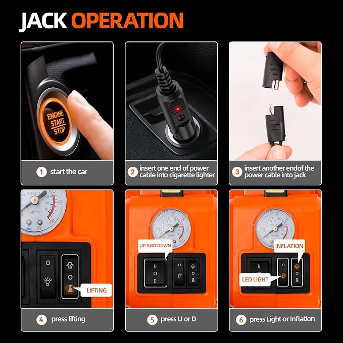 Car Jack Electric Hydraulic Jack 5Ton 155-450mm 3in1 Lift Inflator LED Light 12V Portable Outdoor Home Emergency Tire Change Roadside Rescue Tool