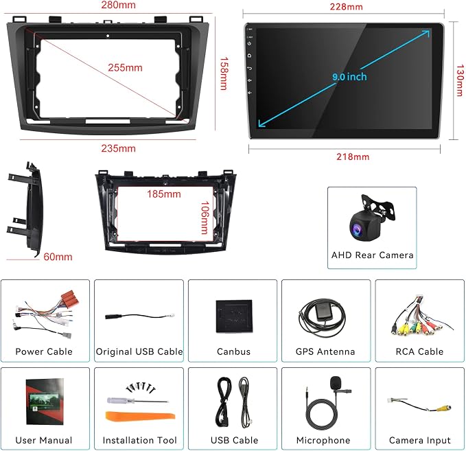 Car Radio Stereo for Mazda 3 2009 2010 2011 2012 2013,Android 15 2G+64G Wireless Carplay Android Auto,9 Inch Touchscreen Car Radio GPS WiFi Bluetooth FM/RDS SWC Dual USB/AUX-in Backup Camera