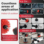 Drill Brush Attachments for Cleaning [Set of 6] Universally Cleans Cars, Rims, Upholstery, Tiles, and More I Brush Drill Attachment for Cleaning I Drill Brush for Car Detailing (Red)