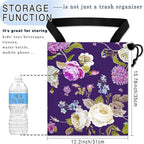 Car Trash Bag Hanging Back of Seat Waterproof Small Cute Printed One-Handed Strap Drawstring Garbage Bags for Car-Purple Floral