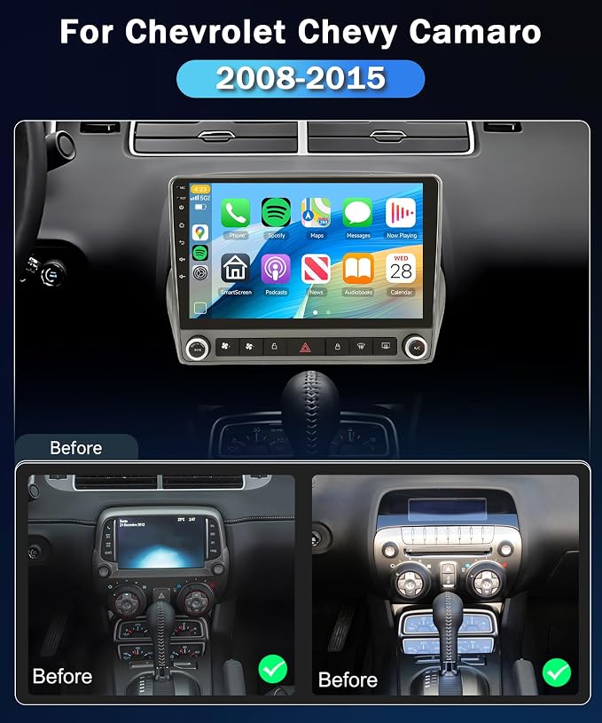 5G WiFi Android 15 Car Stereo for Chevrolet Chevy Camaro 2008–2015 Wireless Carplay Android Auto,9" HD IPS Touchscreen Car Radio Support GPS/10band DSP Audio/Bluetooth/FM/SWC/Backup Camera