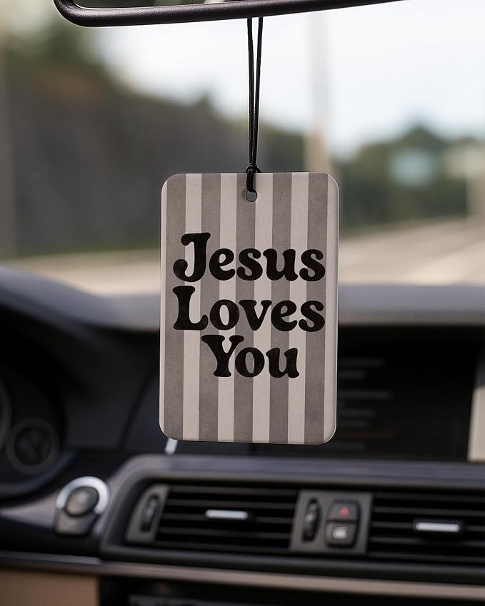 Neon Green and Grey Christian Car Air Freshener 4 Pcs for Women | Christian Jesus Car Accessories Mirror Decor, Religious Hanging Air Freshener for Cars Closet Drawer Books