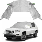 Windshield Window Snow Cover with 2 Hooks and 2 Mirror Covers Ice and Snow Front Window Sunshade Cover Fit for SUVs, Trucks, Cars (White-SUVs)