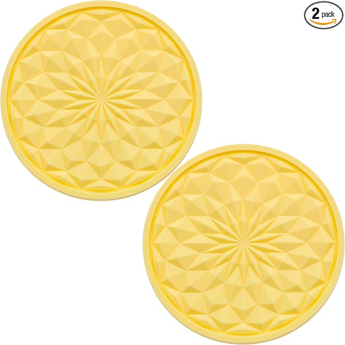 2 Pack Silicone Car Cup Holder Coaster – 2.75 Inch Non-Slip Drink Mat, Universal Fit for Most Vehicles – Cute & Functional Auto Accessories (Yellow)