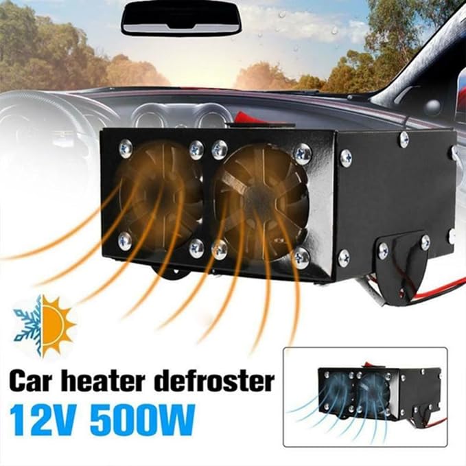 Car Heater - Windshield De-Icers Car Defogger 12V 500W Car Heater 2 in 1 Portable Car Heaters and Cooling Fan with Purification for Winter 2 Holes