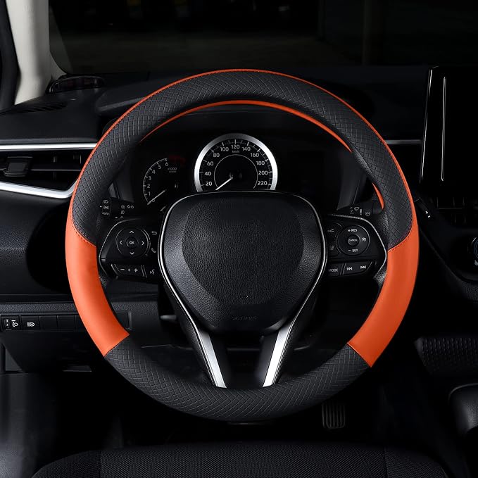 Auto Car Leather Steering Wheel Cover Anti Slip Wrap 15" (Orange)