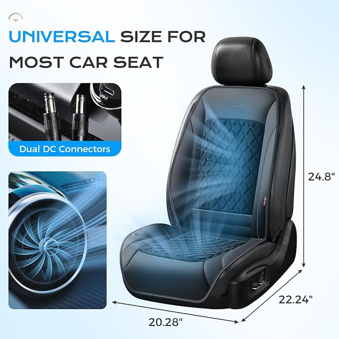 Coverado 2026 Upgraded Cooling Car Seat Cover, 12V-24V Ventilated Car Seat Cushion with 8 Fans, Cooled Seat Cover for Car SUV Truck Universal Fit,Dual car Ports + A+C USB Ports Fashion Black