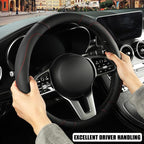 Black Microfiber Leather Steering Wheel Cover 15 inch | Breathable Anti Slip Grip Cool Sporty Look Glow for Women Men