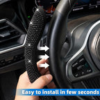 Bling Steering Wheel Cover for Women, 3PCS Crystal Rhinestone Car Steering Wheel Protector Covers, Sparkly Decoration for Most Steering Wheels, Bling Car Interior Accessories (Black Diamond)
