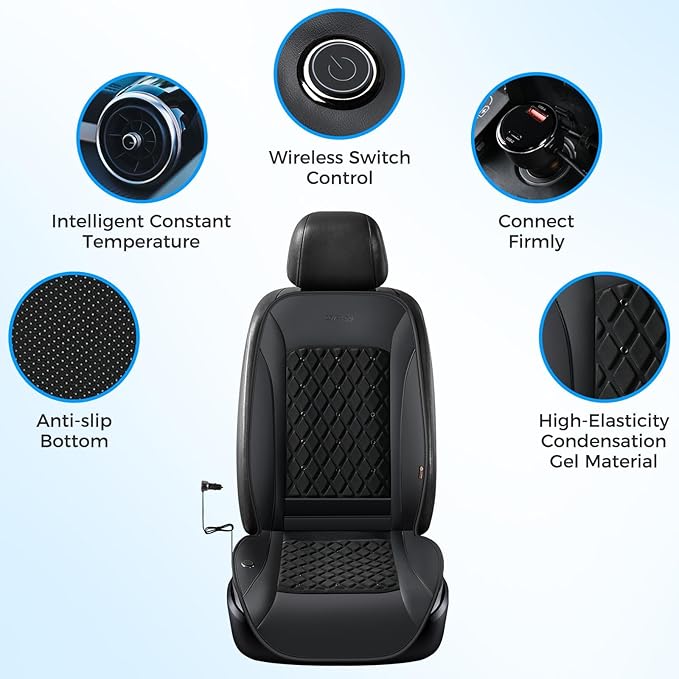 Coverado 2026 Upgraded Cooling Car Seat Cover, 12V-24V Ventilated Car Seat Cushion with 8 Fans, Cooled Seat Cover for Car SUV Truck Universal Fit,Dual car Ports + A+C USB Ports Fashion Black