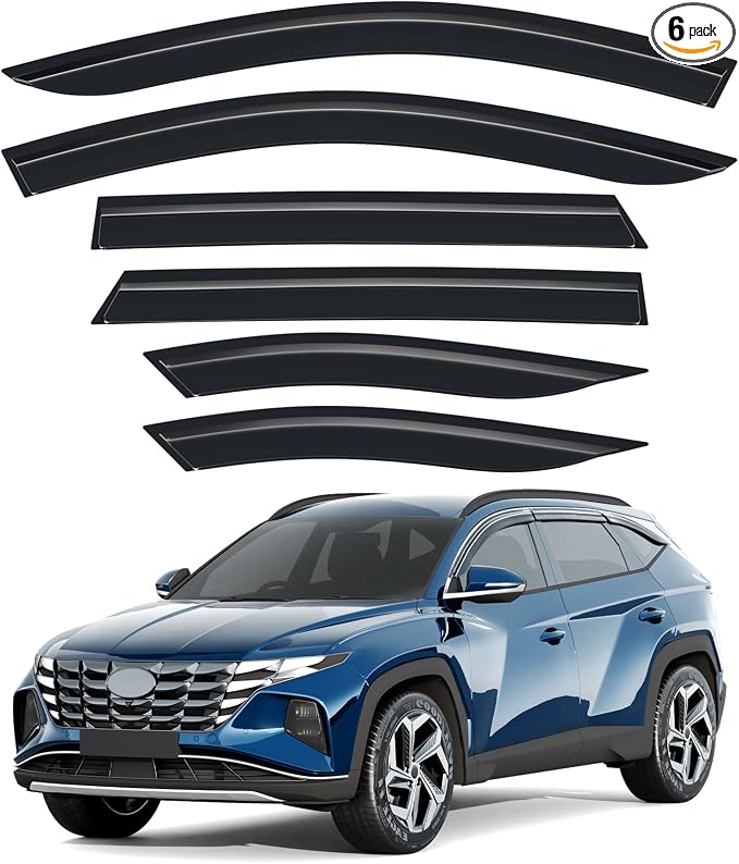 6-PCS Low Profile Window Rain Guards Fit for Hyundai Tucson 2022-2026 Rain Guard Window Deflectors Extra-Thick Side Window Visors Vent Shades Tape-on Vent Visors Car Accessories