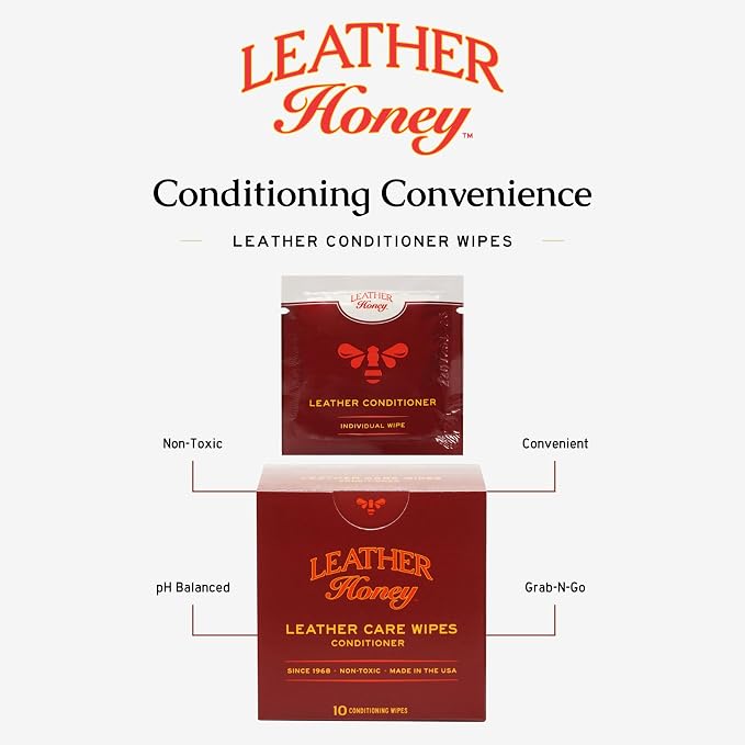 Conditioner Wipes: Restore Leather On-The-Go. Protect & Condition Any Color of Leather Couches, Car Seats, Purses, Shoes, Bags & Tack. Made in the USA! 10 Non-Toxic, Ready-to-Use Wipes