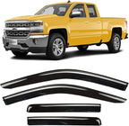 Side Window Visors rain Guards Vent Deflectors for 14-18 Chevrolet Silverado/GMC Sierra 1500 2500HD 3500HD Double/Extended Cab, Rain Guards Sun Shade Out Channel,Dark Smoke 4pcs 94528