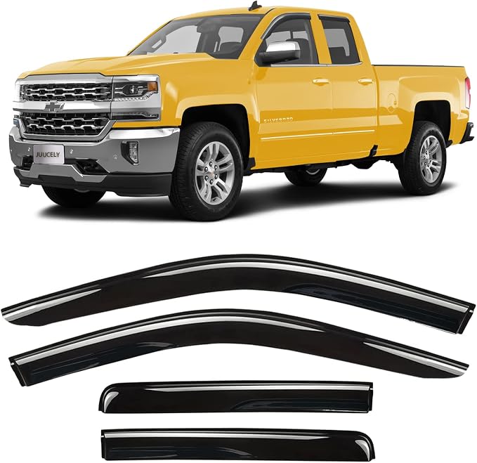 Side Window Visors rain Guards Vent Deflectors for 14-18 Chevrolet Silverado/GMC Sierra 1500 2500HD 3500HD Double/Extended Cab, Rain Guards Sun Shade Out Channel,Dark Smoke 4pcs 94528