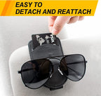 Sunglass Holder for Car Visor, Magnet Adsorbed Sunglasses Holder for Car Accessories Parts, Leather Car Sunglass Holder, Car Visor Sunglasses Clip for Glasses Cards (2PCS, Black)
