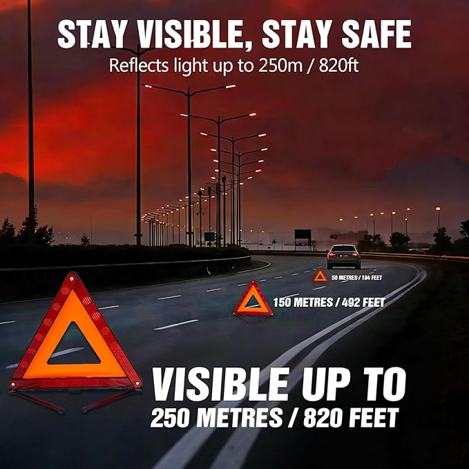 Emergency Warning Triangle Kit – Roadside Safety Kit with Reflective Warning Triangles, High-Visibility Safety Vests, Storage Bag & Gloves for Car Breakdowns & Emergencies