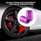 Aluminum Tire Stem Valve Caps Wheel Valve Covers Car Dustproof Tire Cap Cover Accessories, Universal for SUV, Car, Bike and Motorcycle，Hexagon Shape (4PCS Purple)
