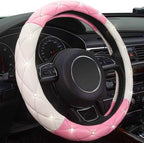 White Pink Steering Wheel Cover, Anti-Slip Steering Wheel Protector with Crystal Rhinestones Microfiber Leather, Steering Wheel Cover for Women and Girl Fit 14.5-15 inch