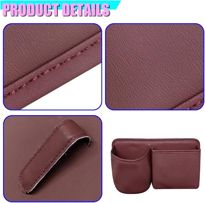 Car Side Door Organizer, Leather Auto Back Seat Storage Pouch with Cup Holder, Car Console Side Trash Can, Universal Vehicle Interior Organizer Pocket for Phone, Coin, Sunglasses (Red)