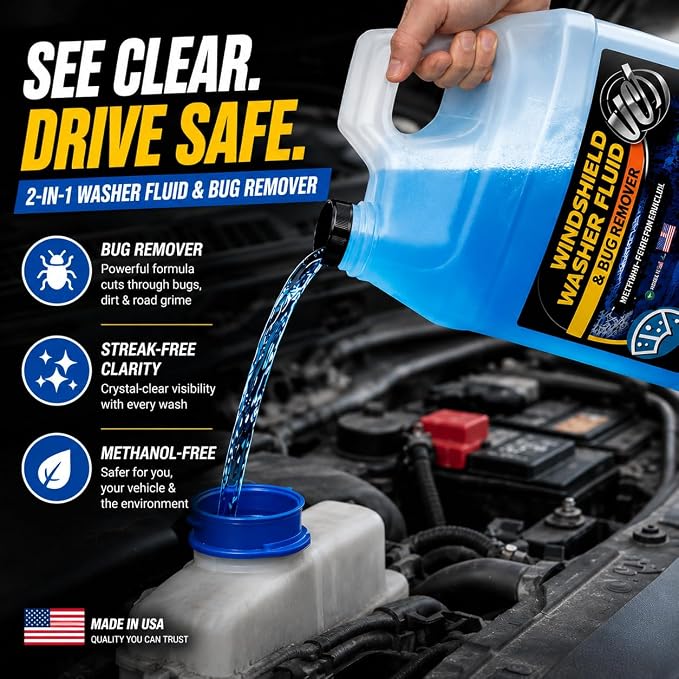 Windshield Washer Fluid 2-in-1 Bug Remover – Ready to Use Formula – Streak-Free Cleaning – Removes Dirt & Road Grime – 1 Gallon (128 fl oz) Methanol-Free