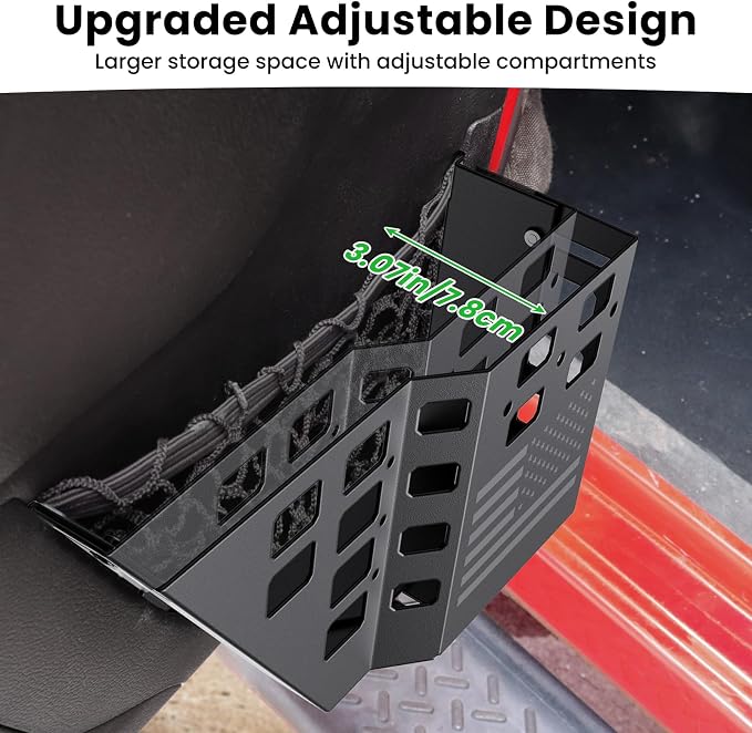Upgraded Metal Front Door Pocket Storage Box for Jeep Wrangler JK JKU 2018 2017 2016 2015 2014 2013-2007 2/4 Door Accessories, Adjustable Door Organizer Molle Panels, Flag, 2PCS