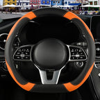 Black Orange Microfiber Leather D Shaped Steering Wheel Cover | Breathable Anti Slip Grip Cool Sporty Look Glow for Women Men