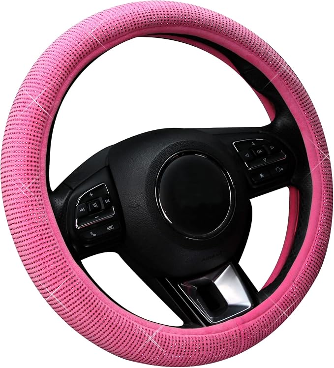 Steering Wheel Cover for Women Bling Bling Crystal Diamond Sparkling Car SUV Wheel Protector Universal Fit 15 Inch (Rose,Standard Size(14" 1/2-15" 1/4))