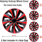 Hubcap Wheel Cover Replacement R16 Hub Caps Universal-Fit Steel Wheel Rim Cover ABS Material Exterior Accessories for Car Truck SUV -Set of 4（16-inch，Red-Black）