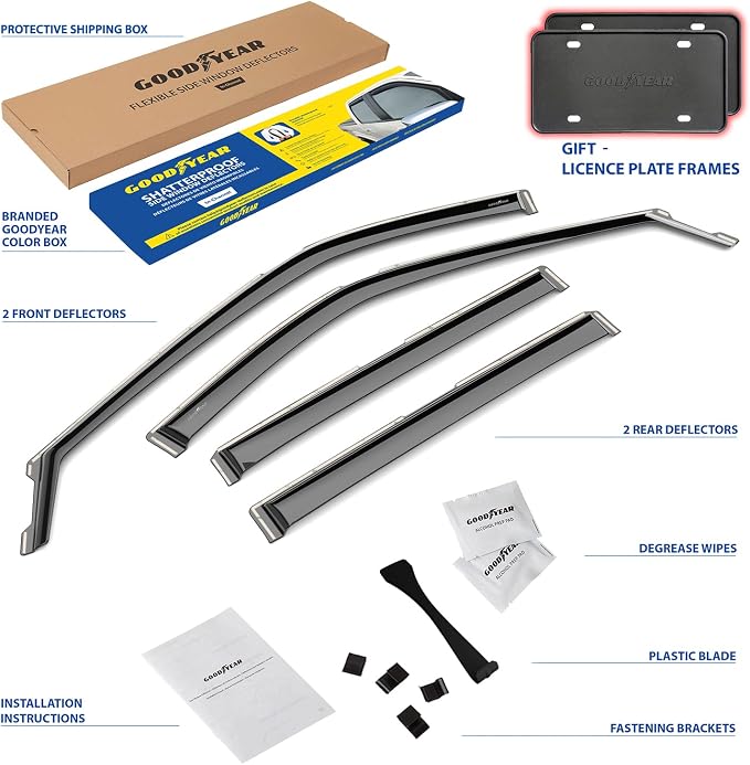 Goodyear Shatterproof in-Channel Window Deflectors for Ford Explorer 2020-2026, Rain Guards, Window Visors for Cars, Vent Deflector, Car Accessories, 4 pcs - GY008030