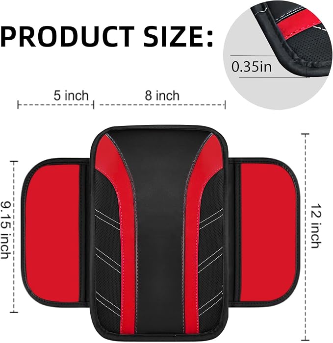 10 Pcs Car Floor Mats Full Set & Sport Leather Steering Wheel Cover 14.5-15 inch, Center Console Cover, Seat Belt Cushion, Cup Holder Coaster, Universal Automobile Interior Sets (Red)