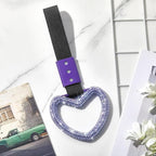 Bling Car Accessories Bling Heart Handle Ring Car Accessory for Women Hearts Strap Drift Charm Rear Bumper Warning Ring Decoration for Auto Bus Interior Exterior (Light Purple,Heart Style)