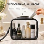 Clear Makeup Bags with Zipper, TSA Approved Travel Toiletry Bag,Clear Cosmetic Bag, Waterproof Make Up Bag for Women (Stand-up, Black, 1 Small + 1 Medium + 1 Large)