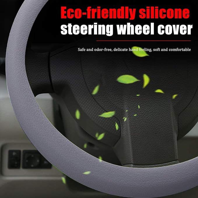 JDDRY Car Steering Wheel Cover,Silicone Steering Wheel Protector,Automotive Steering Wheel Protective Cover,Universal Fit(Gray,1PC)