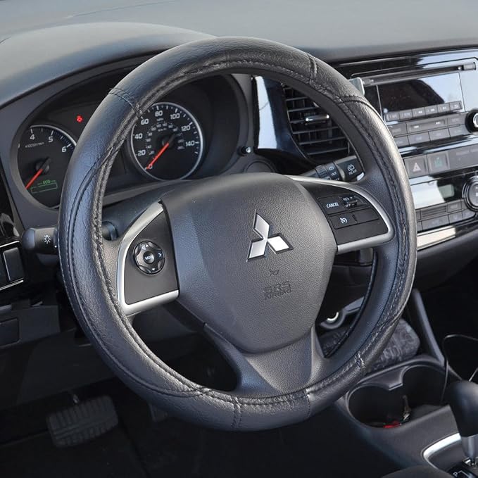 Ergonomic Grip Steering Wheel Cover - Leather Performance Grip for Standard Size Wheels 14.5-15 inch Black