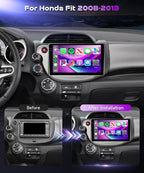 [4+64G] Android 15 Car Radio Stereo for Honda Fit 2008-2013 with Wireless CarPlay & Android Auto, 10.1 Inch in-Cell Screen Car Auido with GPS WiFi FM RDS Radio EQ SWC AHD Backup Camera
