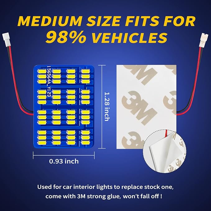 Car Interior LED Lights Accessories with 194 168 T10 / BA9S / DE3175 6418 211-2 578 Festoon Adapters, 48-SMD Panel Lamps for Dome Map Door Trunk Courtesy License Plate Lights (6000K White)