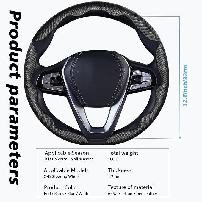 3pcs Car Steering Wheel Cover,Anti-Skid Carbon Fiber Steering Wheel Protector for Men Women,Multiple Color Options,Universal for Most Car Interiors Accessories (Black 3PCS)