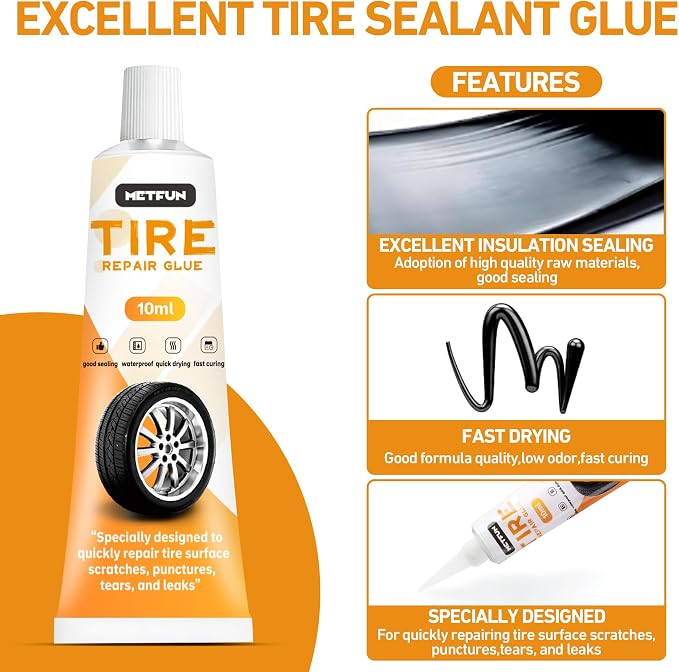 40 PCS Quick Fix Tire Plug Kit with 3 Tubes of Black Tire Sealant, New Screw in Tire Plugs, Fast Flat Tire Repair Kit for Car Motorcycle Truck Tractor Emergency Repair