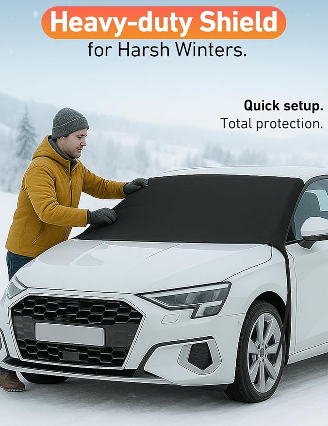 Car Snow Cover Compatible for Audi A3 A4 A5 A6 | Windshield Cover for Ice and Snow with S-Hook Straps | Heavy-Duty 600D Oxford Winter Car Cover, Waterproof & Anti-Slip