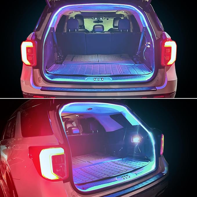Car LED Strip Lights - Trunk Cargo Ambient Lighting, Ice Blue 7000K, 118.11 inches Flexible Cuttable LED Light Strip, Easy Install, Waterproof, Universal Fit for Car Trunks, SUVs, and Vans