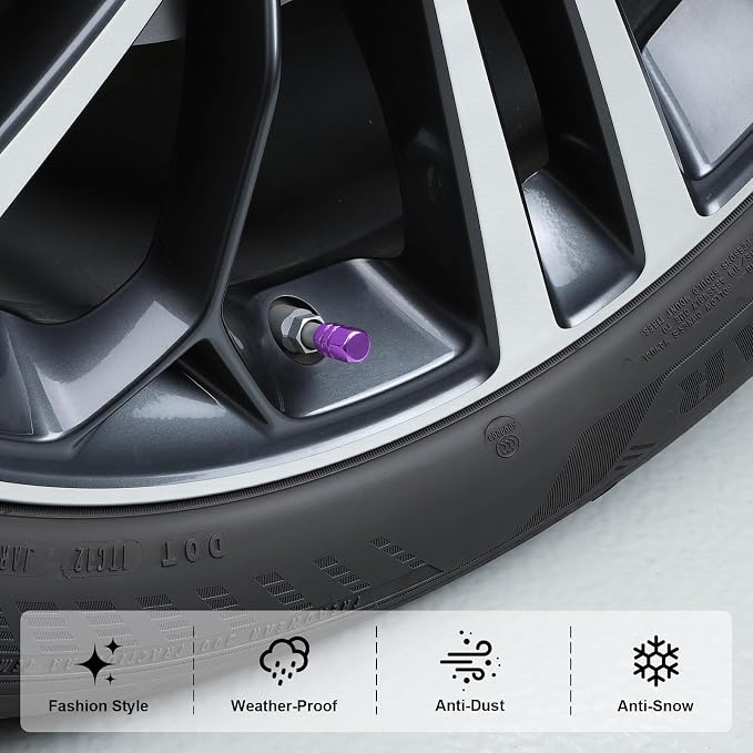 Car Tire Valve Stem Caps, 12pcs Air Caps Cover, Universal for Cars, SUVs, Bike, Trucks and Motorcycles-Purple