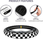 Black and White Checkered Flag Steering Wheel Cover Car Accessories Cute for Women Girls Girly Universal 15 Inch Neoprene Auto Interior Decor Anti Slip Car Truck Protector