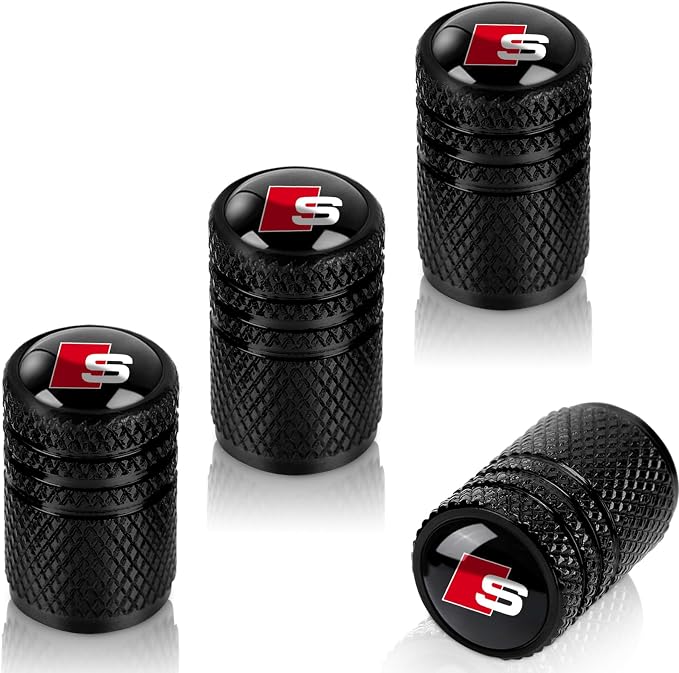 4pcs Tire Valve Stem Caps, Compatible with Audi S Line S1 S2 S3 S4 S5 S6 S7 S8 SQ2 SQ5 SQ7 SQ8 Series Stem Cap Universal Car Air Cover Car Accessories for Cars, SUV, Truck, Motorcycles Black