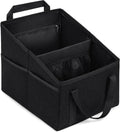 Car Seat Organizer, Collapsible Front Seat Storage Box with Adjustable Divider & Seatbelt Straps, Oxford Multifunctional Car Organizer for Passenger Seat, Backseat & Trunk, Black