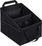 Car Seat Organizer, Collapsible Front Seat Storage Box with Adjustable Divider & Seatbelt Straps, Oxford Multifunctional Car Organizer for Passenger Seat, Backseat & Trunk, Black