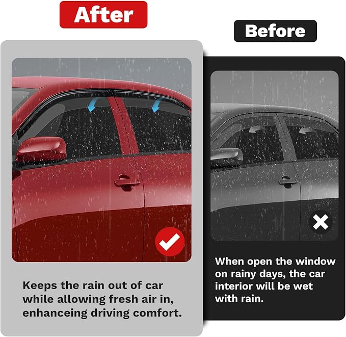 Corolla Rain Guards - Window Visors for Toyota Corolla 2009-2013, Outside-Mount Tape-On Side Window Wind Deflectors for Corolla Accessories, Vent Visors Shades Rainproof 4PCS