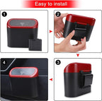 Car Trash Can with Lid, 2 Packs Mini Vehicle Trash Bin Car Dustbin Garbage Organizer Holder with 2 Roll Trash Bag, Portable Hanging Leakproof Cars Storage Bag Container for Auto, SUV (Red)