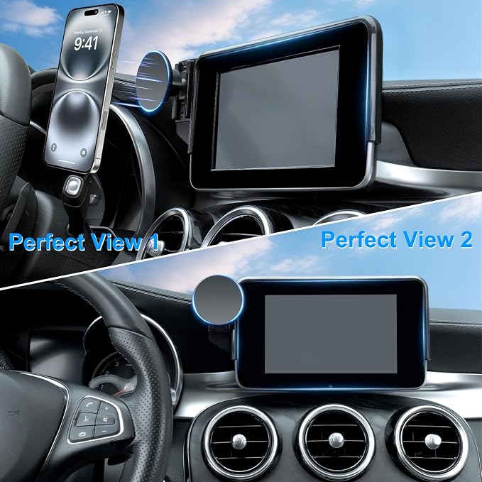 Car Phone Holder for Mercedes-Benz 2016-2019 GLC & 2015-2018 C-Class, 7-Inch Center Screen – Precision Fit, Strong Magnet, OEM-Style, No View Obstruction Phone Mount Compatible with MagSafe