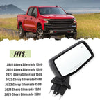 Right Passenger Side Mirror Compatible With 2019-2025 Chevy Silverado 1500 With Power Folding Heated Turn Signal Puddle Lights Memory Temperature Sensor Blind Spot Black Replace#84898868(16Pins)