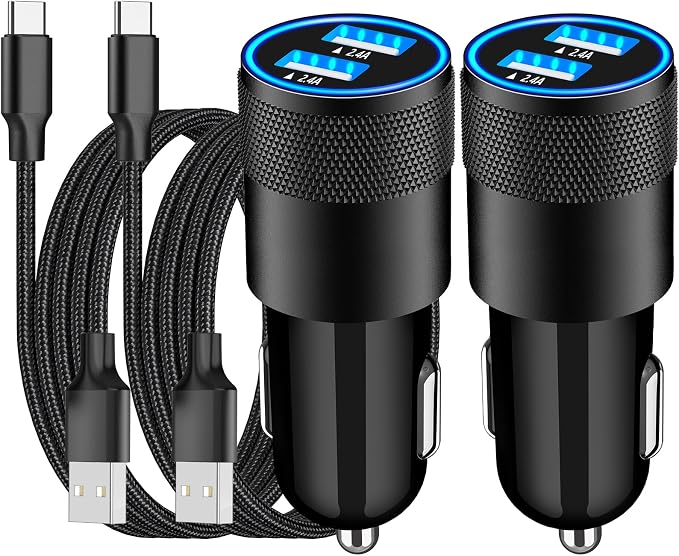 [Apple MFi Certified] iPhone 17 Car Charger Fast Charging, 2Pack 4.8A USB Power Cigarette Lighter USB-C Car Charger + Type-C Braided Cord for iPhone 17/17 Pro Max/16/15/Galaxy/S26/S25/Pixel